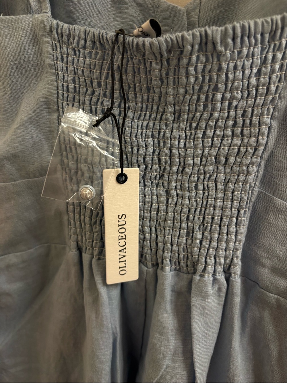 NWT Olivaceous Light Blue Linen Blend Flutter Sleeve Ruffle Hem Jumpsuit Medium - Picture 8 of 14